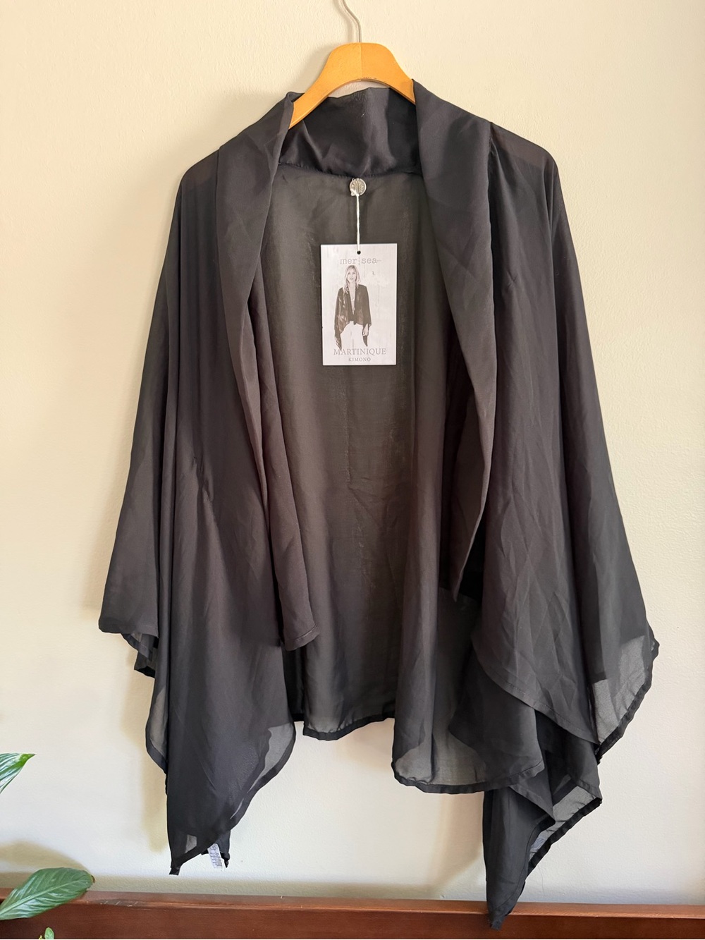 MERSEA Martinique Kimono Sheer Black Open Front Cardigan Swim Cover Up